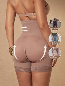 Silquee Damen-Formshorts mit hoher Taille und Bauchkontrolle - Khaki - Übersicht 2