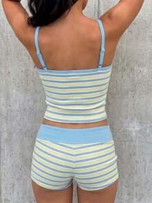 SHEIN EZwear Summer Colorblock Striped Camisole And Shorts Set - Multicolor - View 2