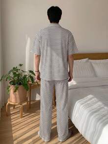 DAZY 春/夏條紋T恤與彈性腰長褲男士居家服套裝 - 彩色 - 查看 2