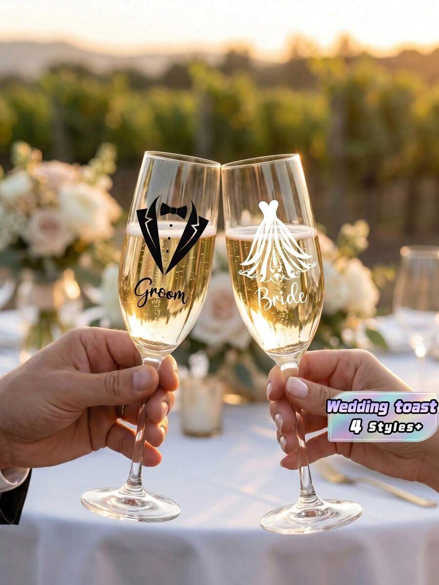 4Pcs Wedding Theme Sticker Set Groom Bride Black Tuxedo White Wedding Dress Design For Wedding Toast Album Scrapbook Decor Invitation Envelope Seal Gift Tag For Adults - Multicolor - View 1
