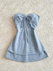 Elamini Women's Denim Strapless Tube Dress - Blue - View 1