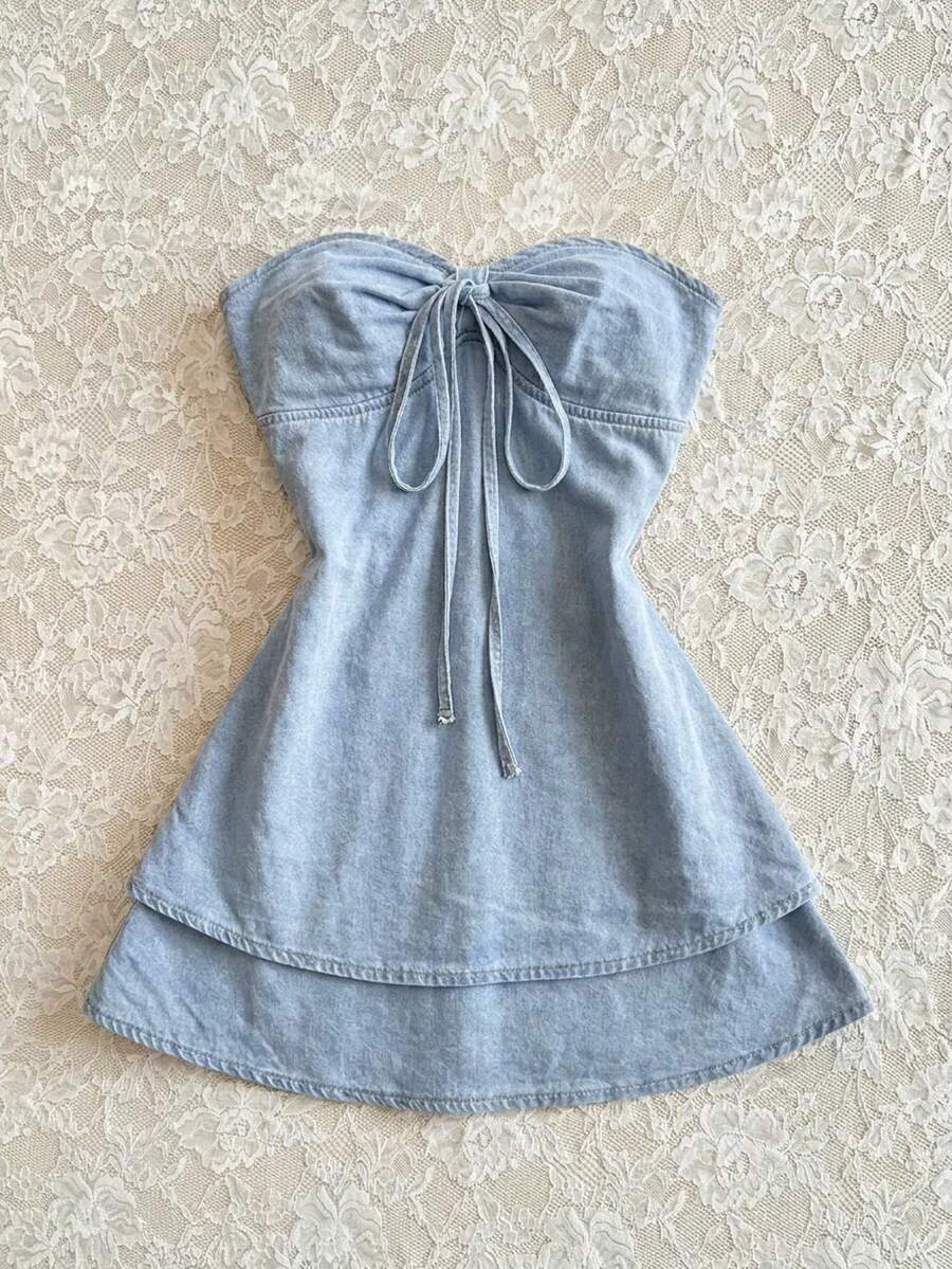 Elamini Women's Denim Strapless Tube Dress - Blue - View 1