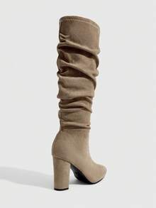 CUCCOO SZL Commuting Casual Solid Color Chunky Heel Women Knee-High Boots For Christmas - Light brown - View 3