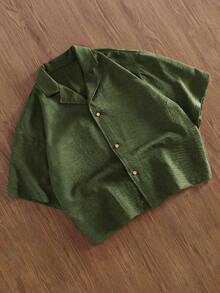 Manfinity Hypemode Men's Solid Color Lapel NeckShort Sleeve Single-Breasted Casual Shirt - Green - View 1