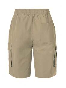 Manfinity Hypemode Loose Men Flap Pocket Drawstring Waist Shorts - Khaki - View 2