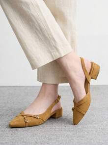 CUCCOO BIZCHIC Nuevo Diseño de Bailarinas Minimalistas de Punta Estilo Conmutador Elegantes, Adecuadas para Navidad y Uso en Primavera - Albaricoque oscuro. - Ver 3