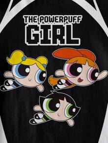 THE POWERPUFF GIRLS X SHEIN 青少年女孩字母卡通印花休閒百搭日常短袖T恤 - 白色 - 查看 4