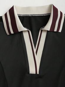 Sweetra 女款拼色休閒日常夏季短洋裝 - 黑色 - 查看 6