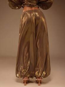 TypaGal Women's Solid Color Casual Versatile Daily Wear Wide Leg Long Pants - Gold - View 2