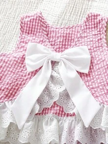 Emery Rose Kids Emery Rose Kids 女童格紋蝴蝶結裝飾荷葉邊背心上衣與長褲套裝 - 淺粉色 - 查看 7