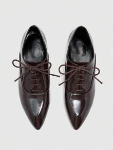 CUCCOO BIZCHIC Women's Vintage Pointed Toe Lace-Up Wedges, Commuting Style - dark brown - View 2