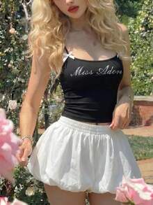 SHEIN MOD Women Fashionable Letter Rhinestone Bow Embellished Camisole Top - Black - View 2