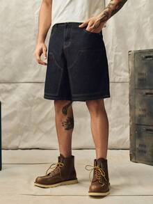 Norleigh Casual Washed Dark Blue Relaxed Fit Knee-Length Denim Shorts, Spring/Summer Cargo Pants - Blue - View 2