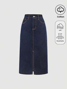 Tween Girl Deep Blue Denim Skirt Halloween World Cup Graduation Casual Back To School Summer Winter Fall - Blue - View 1