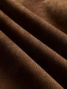 Linhara Spring/Autumn Corduroy Brown Hooded Mid-Length Casual Commute Plus Size Jacket With Pockets - Brown - View 4