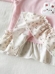 SHEIN 女嬰時尚刺繡蕾絲下擺印花運動衫 - 粉色 - 查看 4