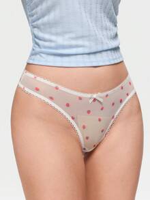 Bonmuse 5 pezzi/confezione Perizoma comodi da donna a tinta unita, con stampa a fragola, stampa leopardata, decorazione a fiocco - Multicolore - Visualizzare 5