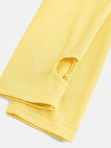 SHEIN Girlism NovaGlow 青少女運動休閒日常針織素色開襟外套與喇叭褲套裝 - 黃色 - 查看 4