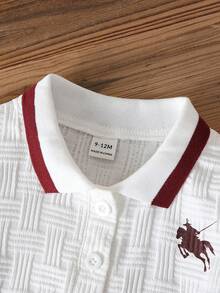 Souflis Souflis 男嬰海軍藍馬匹印花夏季提花 Polo 領短袖短褲兩件套 - 酒紅色 - 查看 4