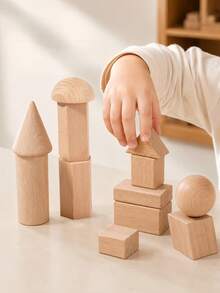 MINKOJA Set Balok Bangunan Geometris Kayu Beech, 12 Buah Balok Bentuk Kayu Padat Tanpa Lapisan, Ukuran Besar Mainan Susun Pengenalan Bentuk Montessori, Mainan Edukasi Pelatihan Motorik Halus Berpikir Spasial untuk Anak Usia 3 Tahun ke Atas - MultiWarna - View 3