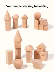 MINKOJA Set Balok Bangunan Geometris Kayu Beech, 12 Buah Balok Bentuk Kayu Padat Tanpa Lapisan, Ukuran Besar Mainan Susun Pengenalan Bentuk Montessori, Mainan Edukasi Pelatihan Motorik Halus Berpikir Spasial untuk Anak Usia 3 Tahun ke Atas - MultiWarna - View 5