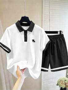 Daypath Men's Colorblock Polo Shirt With Pony Logo And Shorts 2 Pieces Casual Set - Multicolor - View 3