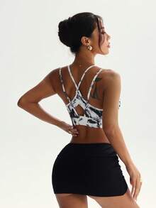 Core Rhythm Sujetador deportivo con estampado floral con abertura trasera - Gris Oscuro - Ver 9