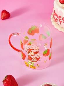 Strawberry Shortcake X SHEIN Retro Strawberry Theme High Borosilicate Glass, Capacity 530ml, Double-Sided Printing Design Of The Cup Body, With Shiny Decorative Handle, Heat-Resistant And Cold-Resistant, Can Be Used For Drinking Water And Drinks - Red - View 2
