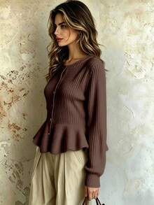 Franclia Y2K Cardigan Sweater, Suitable For Commuting, School, Halloween, Office, Outdoor, Birthday, Casual Wear In Autumn/Winter - Coffee Brown - View 8