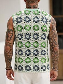 VENTUSAIL Men's Tank Top, Vacation Style Hollow-Out Fabric, Faux Crochet Jacquard Fabric, - Multicolor - View 2