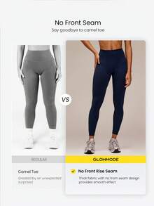 GLOWMODE Seamless Tummy Control Butt Scrunch Plaid Ventilated Leggings Medium Impact Workout Jogging Gym Training - Dusty Blue - View 3