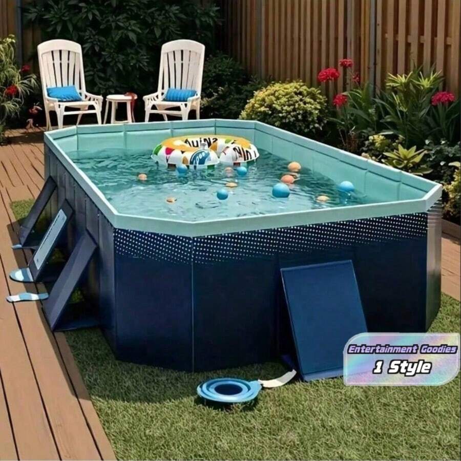 Foldable Non-Inflatable Family Swimming Pool, Adult & Child Portable Ground Pool, Easy Installation For Outdoor Backyard Garden Camping, Durable PVC Material - A - View 1
