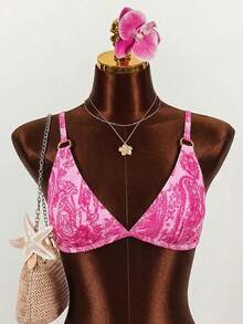 Bonvoyette Spring/Summer 2 Pieces Women's Beachwear Set Fashionable Cute Sexy Tropical Vacation Seaside Swimming Pool Party Beach Random Print Multi-Color Pink - Multicolor - View 7