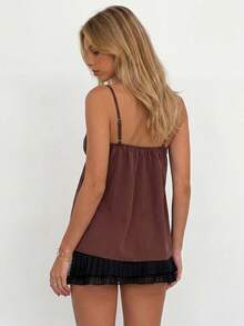 Sundraya Women's Lace Patchwork Casual Sexy Versatile Party Golf Camisole Pastal Summer - Coffee Brown - View 5