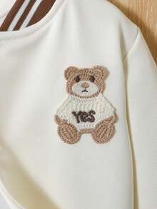 SHEIN Playful Pals 2件組男嬰休閒日常百搭運動簡約字母印花夾克外套與長褲套裝，適合外出穿著 - 卡其色 - 查看 6