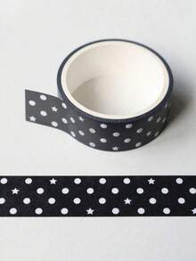 One Roll  Stationery And Drawing Tape, Featuring Star-Shaped Glasses, Polka Dots, And Black Pattern Decorations For Collage. DIY Craft Material Tape Roll, Suitable For Decorating Books And Students With Leopard Print. - Roll - View 9