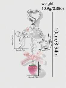 ROMWE Kawaii 1 Multi-Specification Ins Sweet Girl Versatile Multi-Color Resin Rhinestone Star Love Strawberry Polka Dot Bow DIY Keychain Bag Pendant - Multicolor - View 3