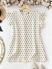 EMERY ROSE Blusa de mujer talla grande con estampado de lunares y cuello redondo con mangas cortas - Multicolor - Ver 1