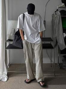 DAZY Pantalones largos de hombre con rayas negras y blancas y cintura elástica - Multicolor - Ver 5