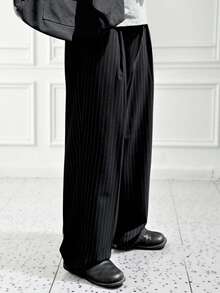 DAZY Pantalones de traje a rayas negros para hombres, adecuados para el uso diario durante todo el año como atuendo de negocios de otoño - Negro - Ver 8