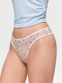 Bonmuse 5 pezzi/confezione Perizoma comodi da donna a tinta unita, con stampa a fragola, stampa leopardata, decorazione a fiocco - Multicolore - Visualizzare 6