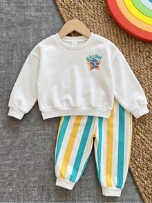 SHEIN 兒童嬰兒圓領休閒舒適秋季套裝 - 白色 - 查看 5