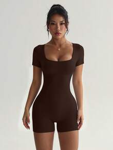 Slayform Slayform Women's Fashionable Sporty Cross-Design Backless Bodycon Jumpsuit Airport Outfit Full Bodycon Jumpsuit Airport Outfit Gym Women Outfit - Coffee Brown - View 5