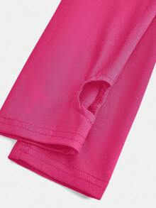SHEIN Girlism NovaGlow 青少年女孩運動休閒日常針織素色開襟外套與喇叭褲套裝 - 玫紅色 - 查看 4