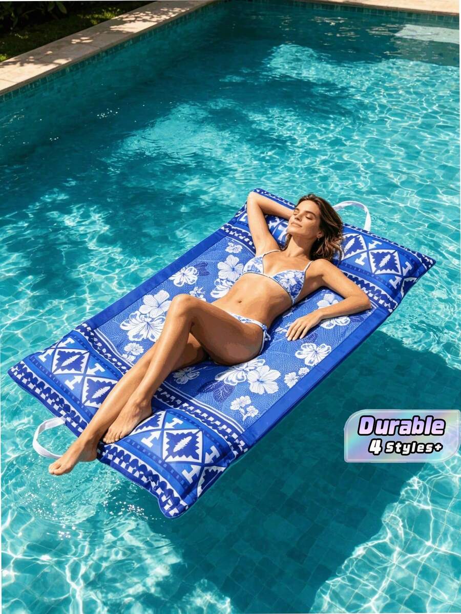 1pc Flamingo Toucan Floral Inflatable Pool Float Bed, Durable PVC Water Raft With Handle, Portable Foldable Beach Floating Seat For Pool Vacation Theme Party, - Fabric Floating Bed - View 1