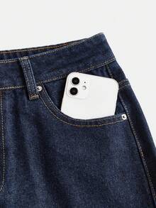 SHEIN Tween女孩深藍色牛仔迷你裙，附口袋，適合秋冬、萬聖節、Y2K風格、畢業季、開學季 - 藍色 - 查看 6