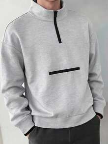 SHEIN 青少年男孩休閒舒適百搭寬鬆立領拼色拉鍊夾克外套 - 彩色 - 查看 6