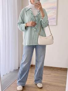 Solavon Women's Solid Color Casual Versatile Daily Long Sleeve Shirt - Blue - View 7