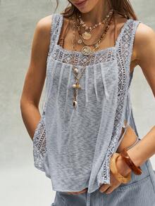 Bohemela Casual Solid Color Knit Loose Fit Women's Tank Top - Blue - View 8