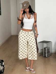 Coolane Women's Summer Going Out Y2k Sexy Streetwear Casual Vintage Date Night Patchwork White Polka Dot Mesh Fitted Tank Tops Summer Top - White - View 3